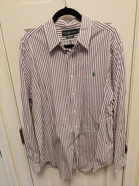 Ralph Lauren Purple and White Striped Men's Dress Shirt XL